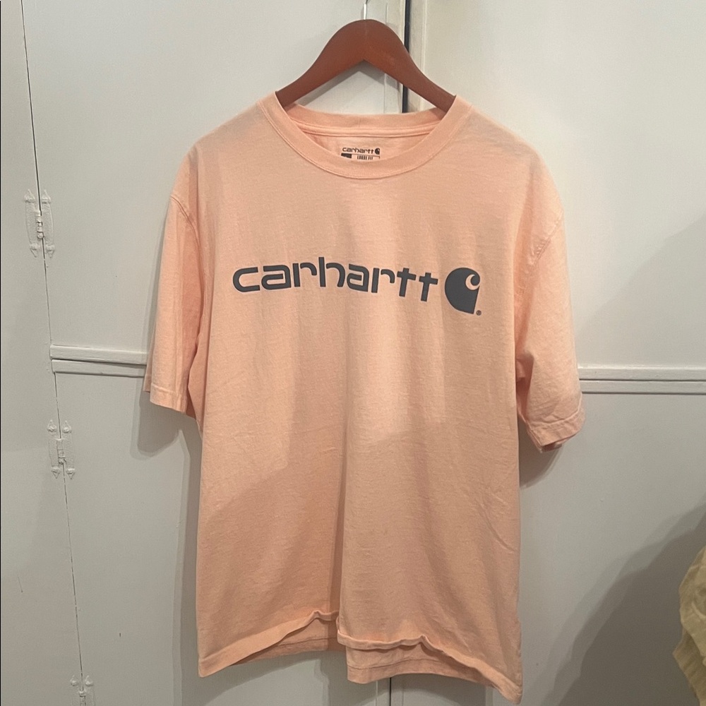 Carhartt Peach Short-Sleeve Logo Tee with Gray Print